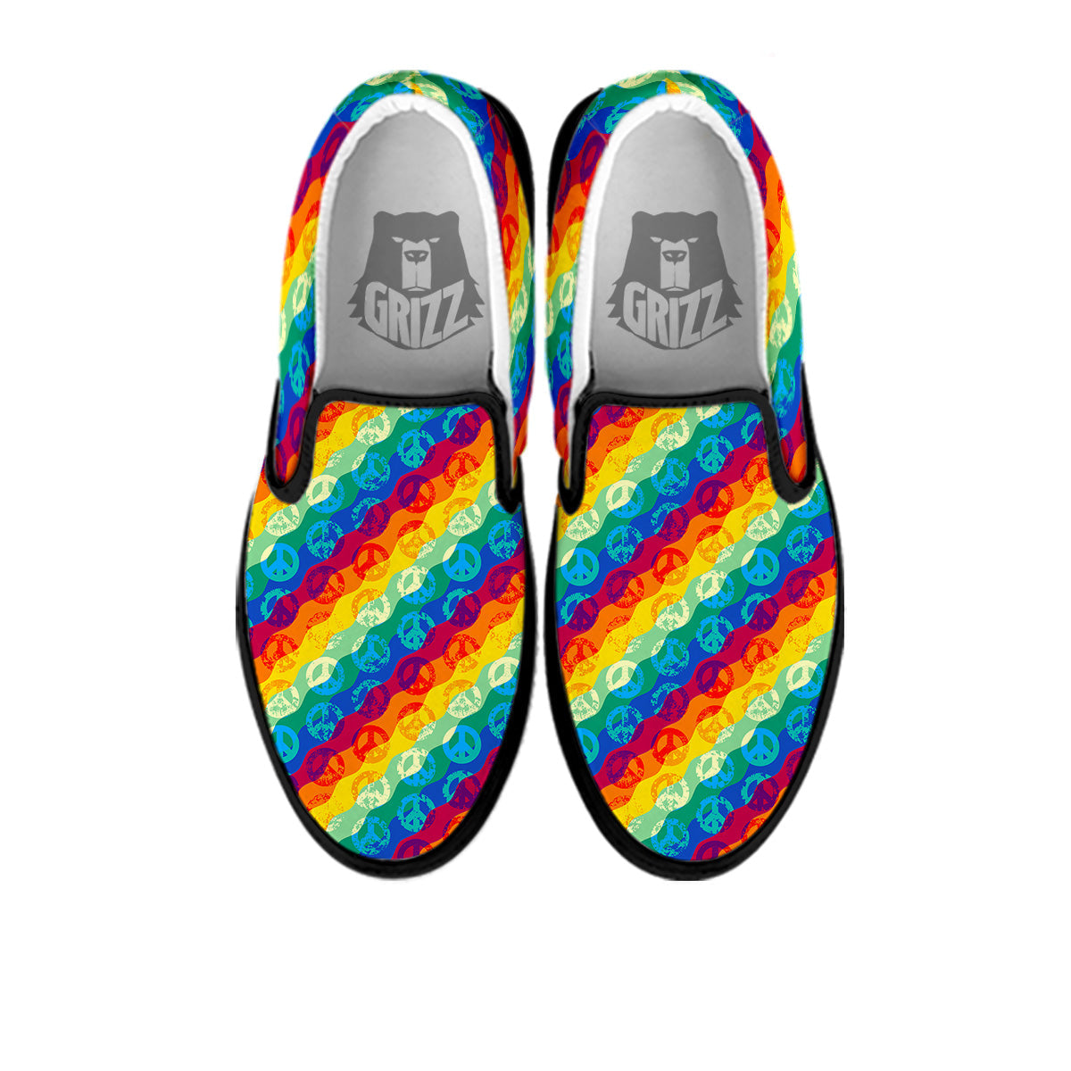 Abstract Rainbow Peace Signs And LGBT Print Pattern Black Slip On Shoes-grizzshop