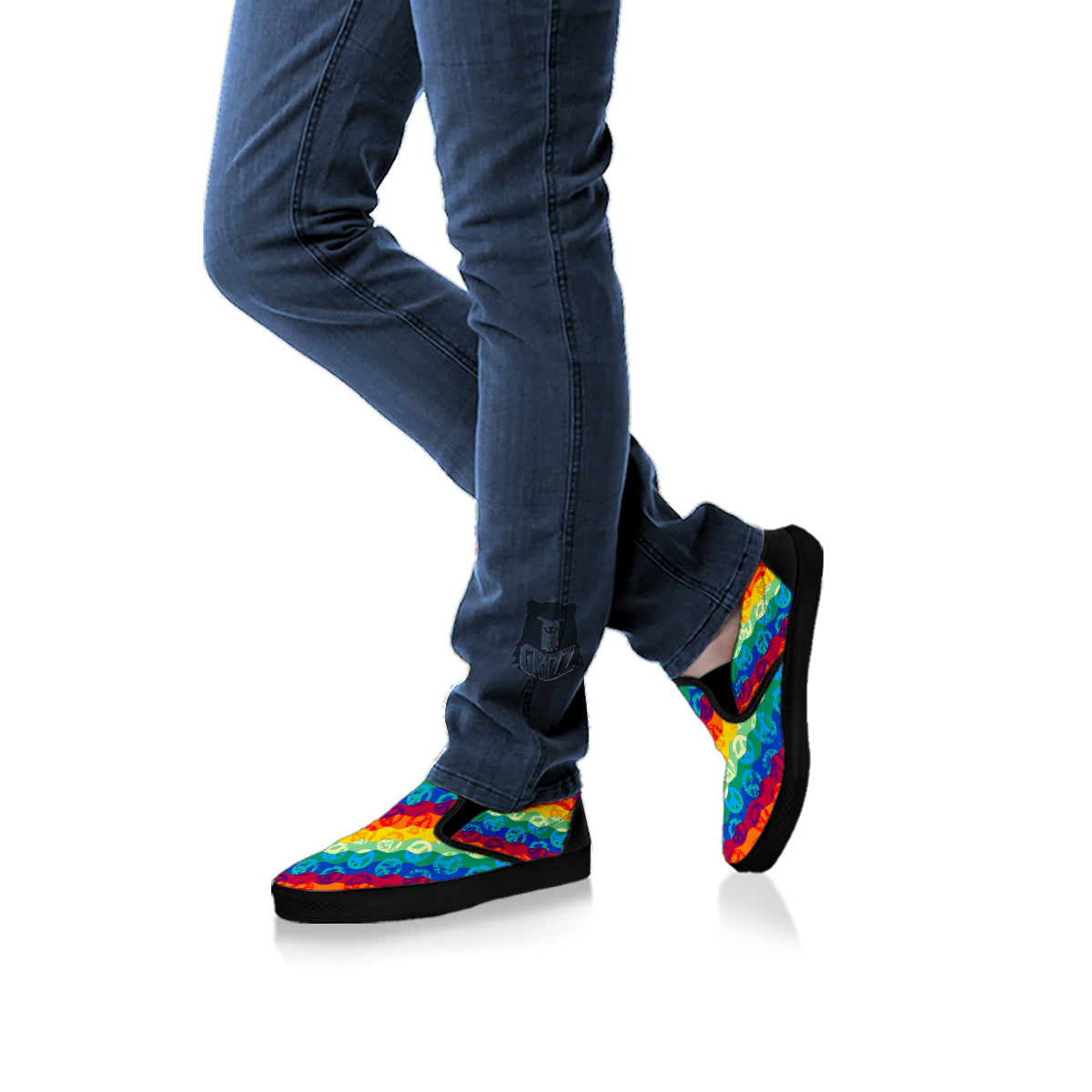 Abstract Rainbow Peace Signs And LGBT Print Pattern Black Slip On Shoes-grizzshop