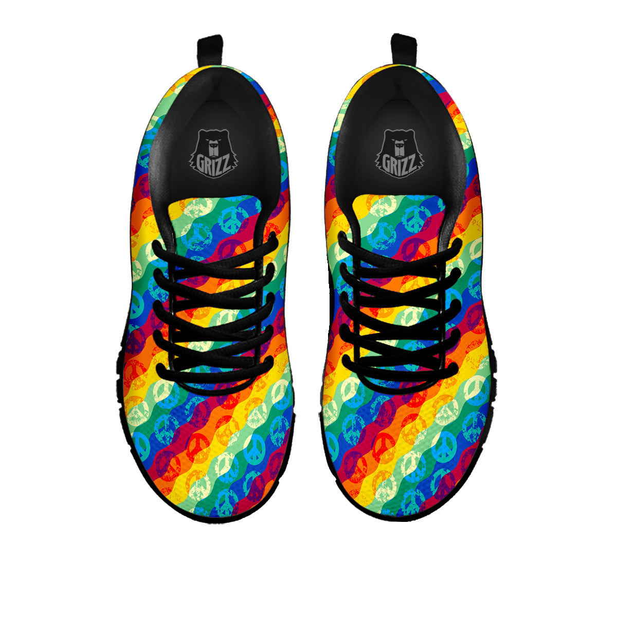 Abstract Rainbow Peace Signs And LGBT Print Pattern Black Sneaker-grizzshop