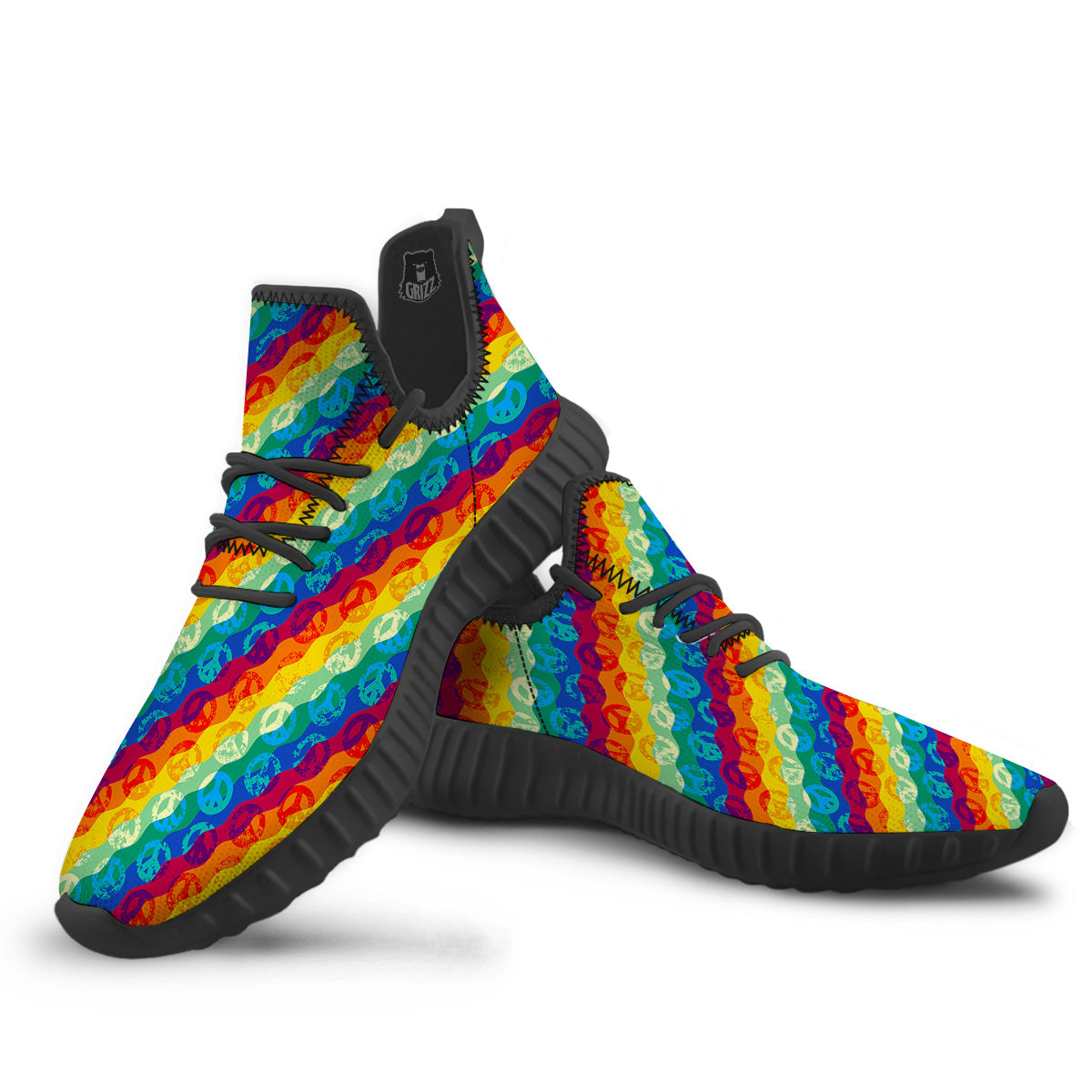 Abstract Rainbow Peace Signs And LGBT Print Pattern Black Walking Shoes-grizzshop