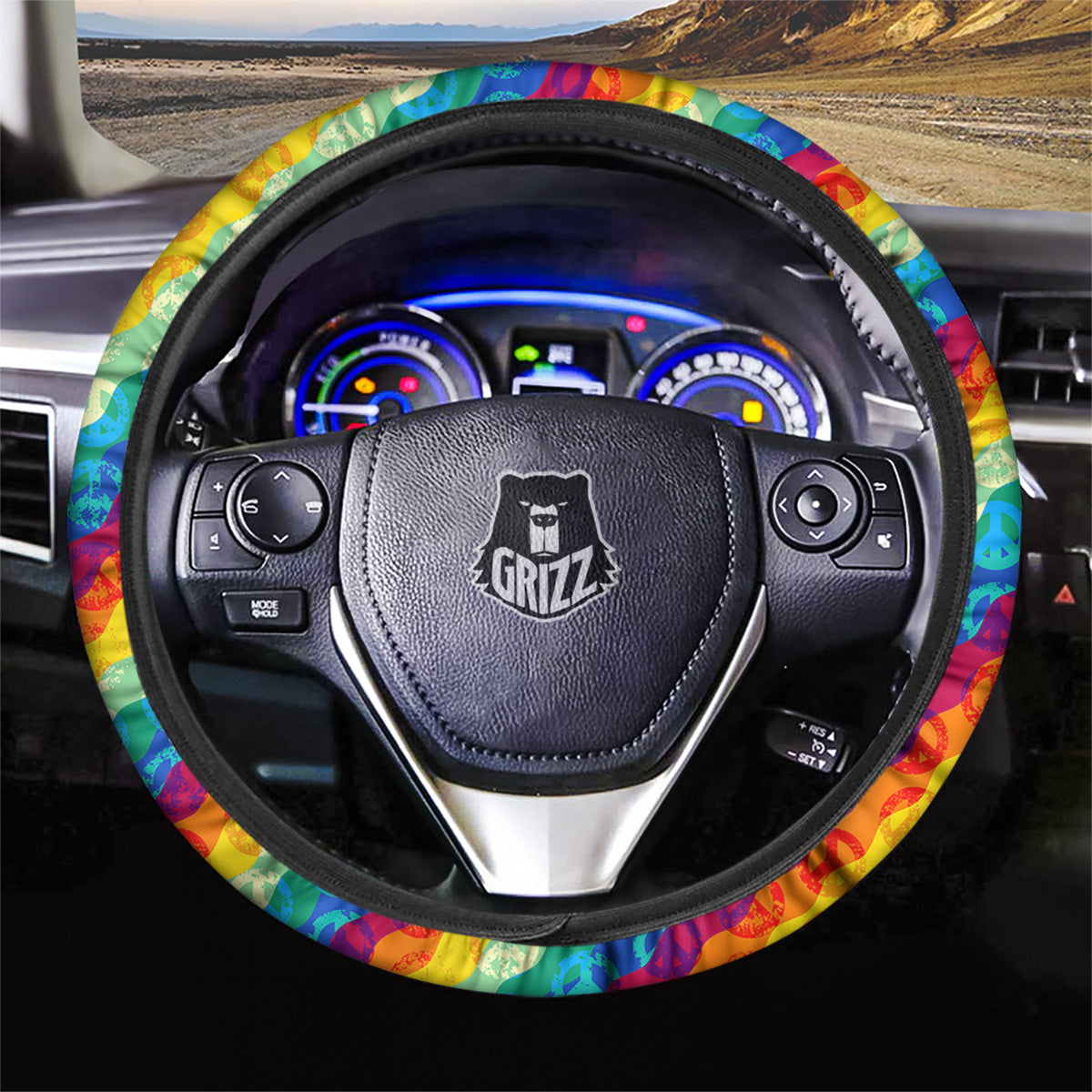 Abstract Rainbow Peace Signs And LGBT Print Pattern Car Steering Wheel Cover-grizzshop