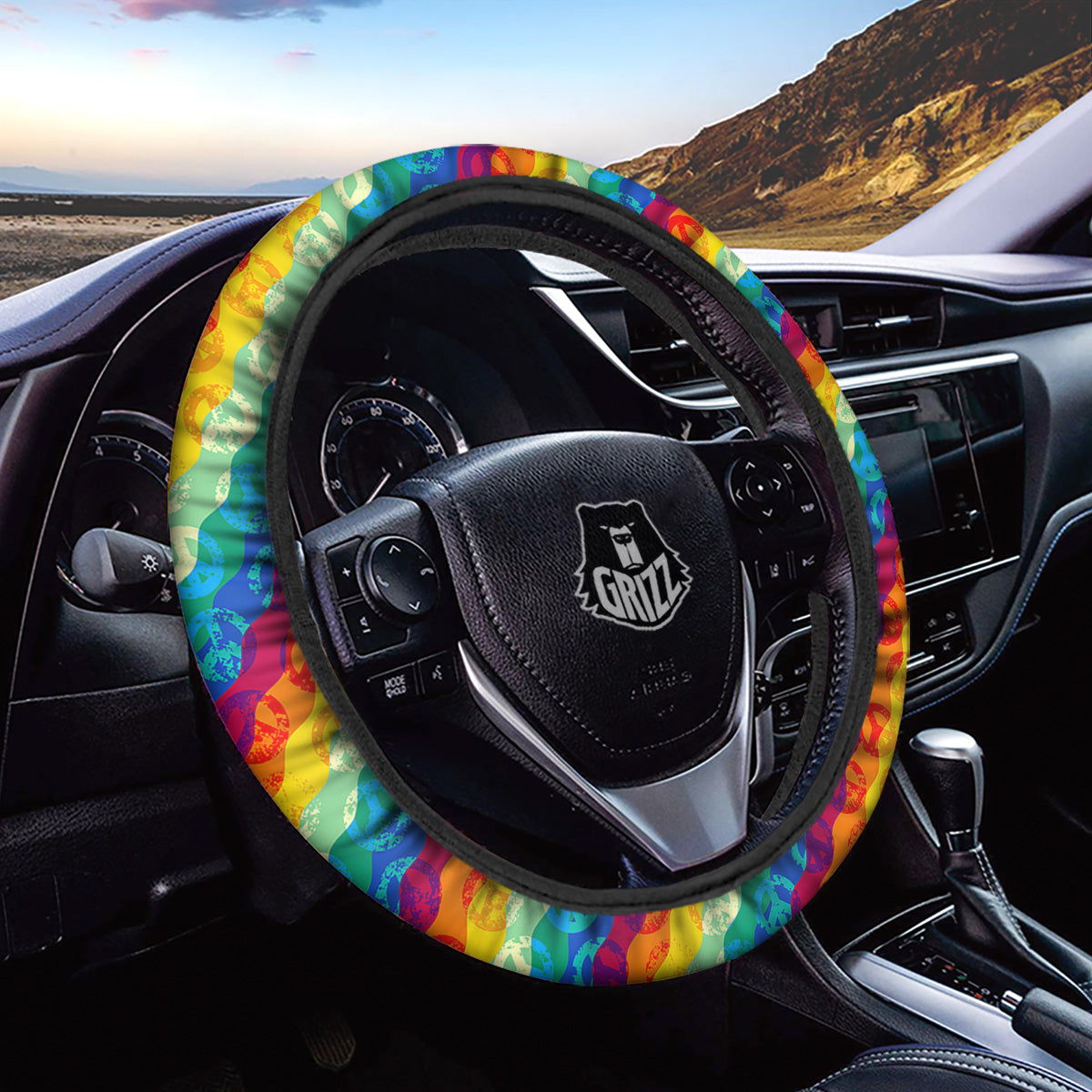 Abstract Rainbow Peace Signs And LGBT Print Pattern Car Steering Wheel Cover-grizzshop