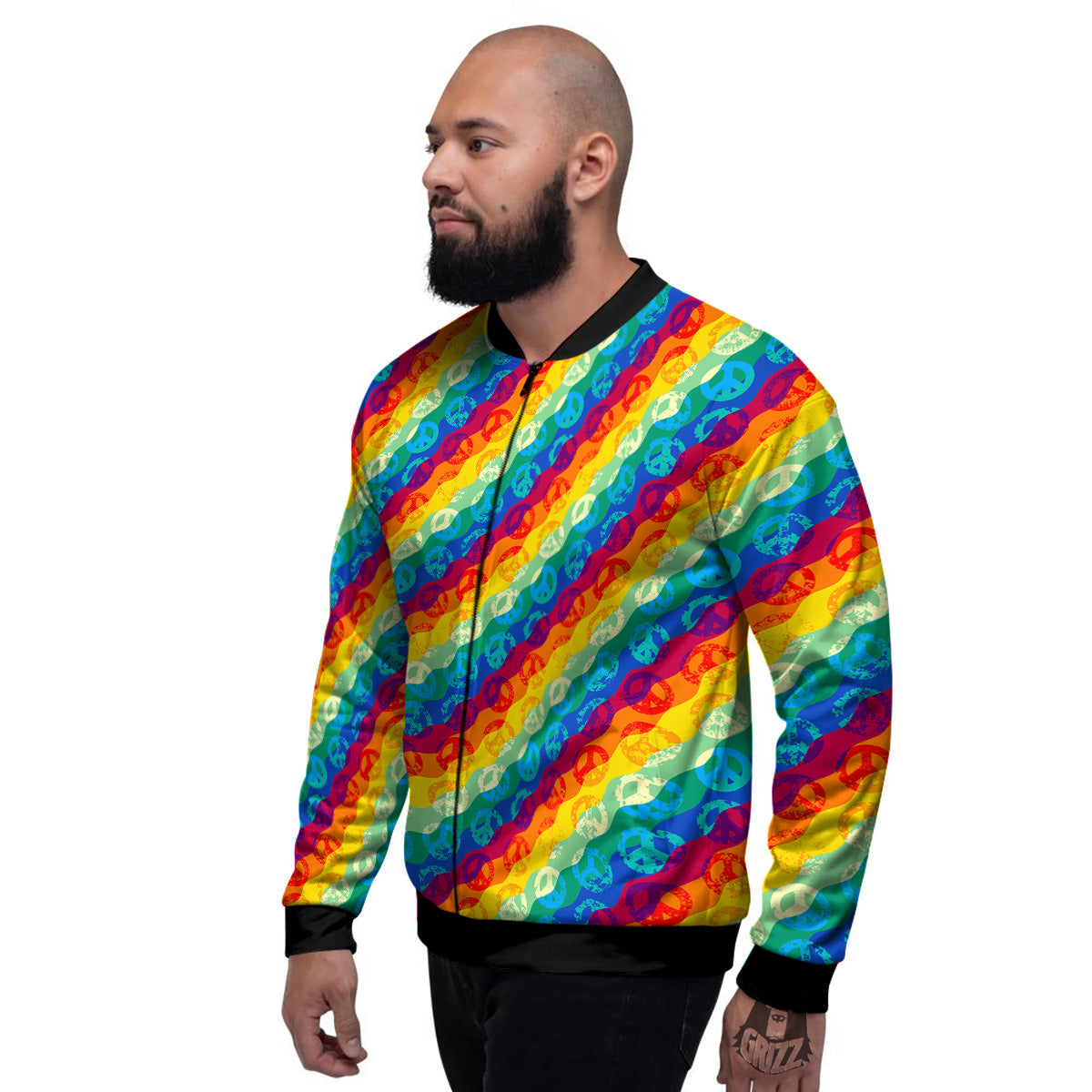 Abstract Rainbow Peace Signs And LGBT Print Pattern Men's Bomber Jacket-grizzshop
