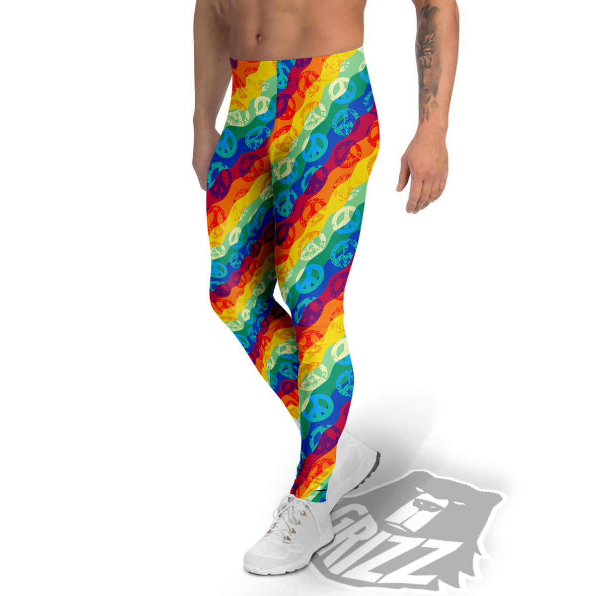 Abstract Rainbow Peace Signs And LGBT Print Pattern Men's Leggings-grizzshop