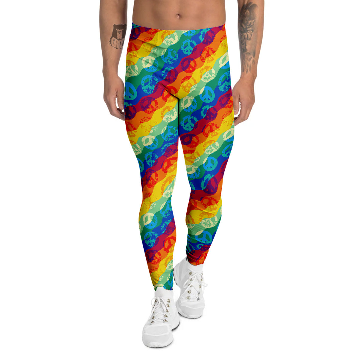 Abstract Rainbow Peace Signs And LGBT Print Pattern Men's Leggings-grizzshop