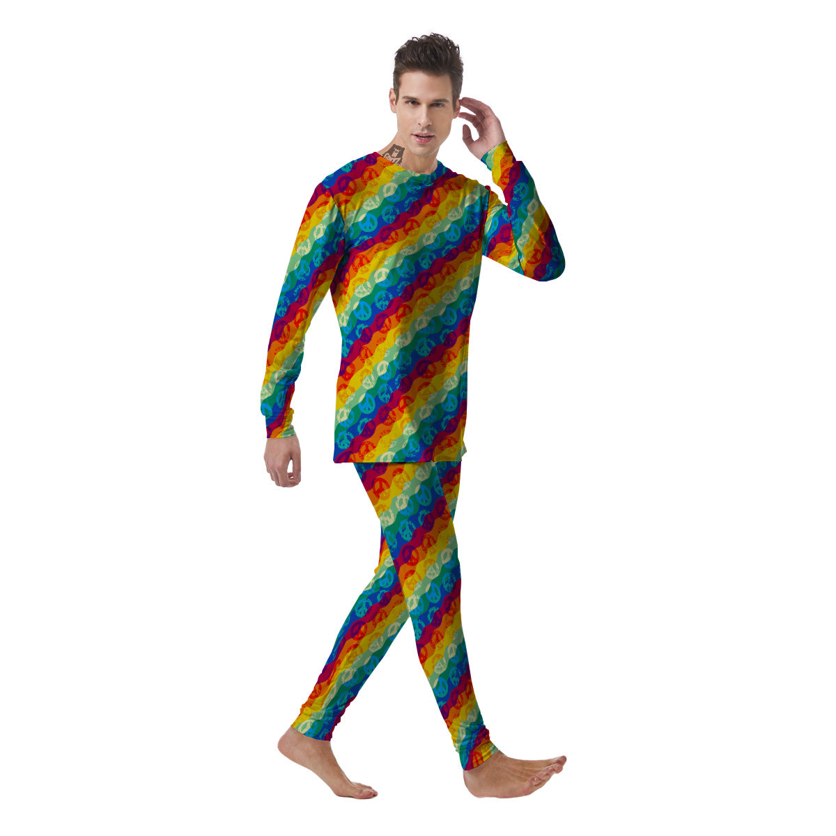 Abstract Rainbow Peace Signs And LGBT Print Pattern Men's Pajamas-grizzshop