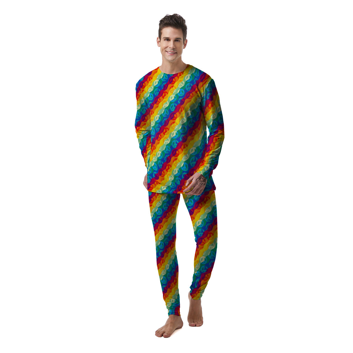 Abstract Rainbow Peace Signs And LGBT Print Pattern Men's Pajamas-grizzshop