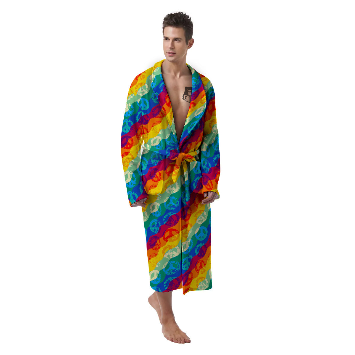 Abstract Rainbow Peace Signs And LGBT Print Pattern Men's Robe-grizzshop