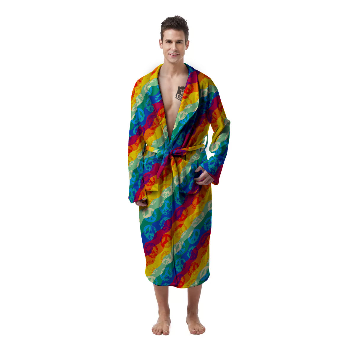 Abstract Rainbow Peace Signs And LGBT Print Pattern Men's Robe-grizzshop