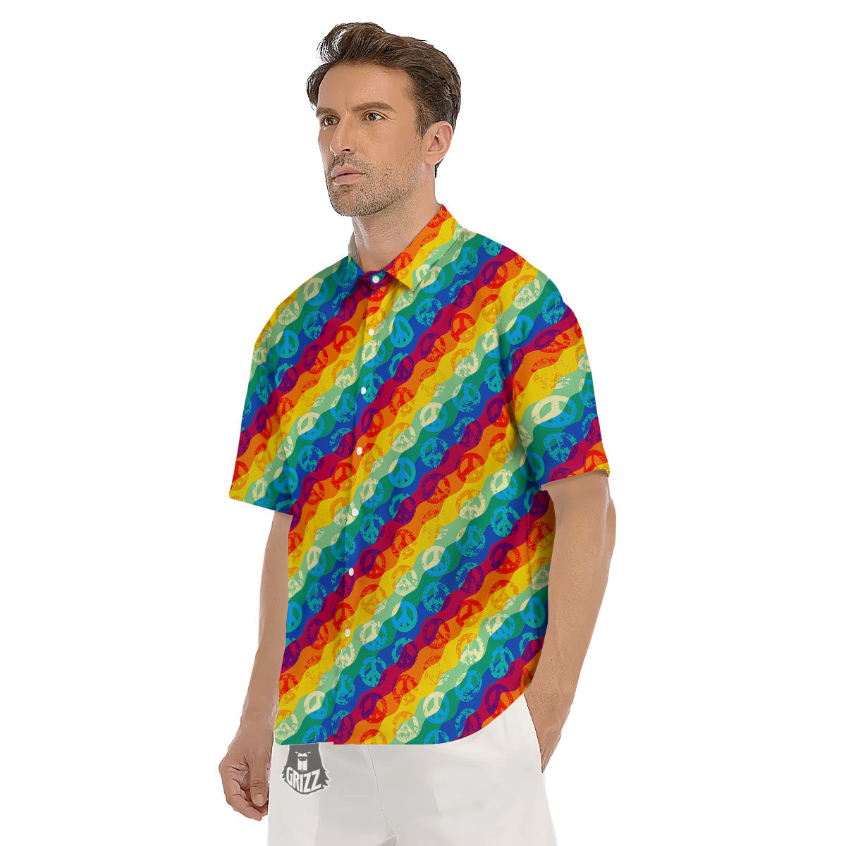 Abstract Rainbow Peace Signs And LGBT Print Pattern Men's Short Sleeve Shirts-grizzshop