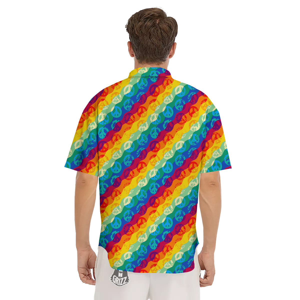 Abstract Rainbow Peace Signs And LGBT Print Pattern Men's Short Sleeve Shirts-grizzshop