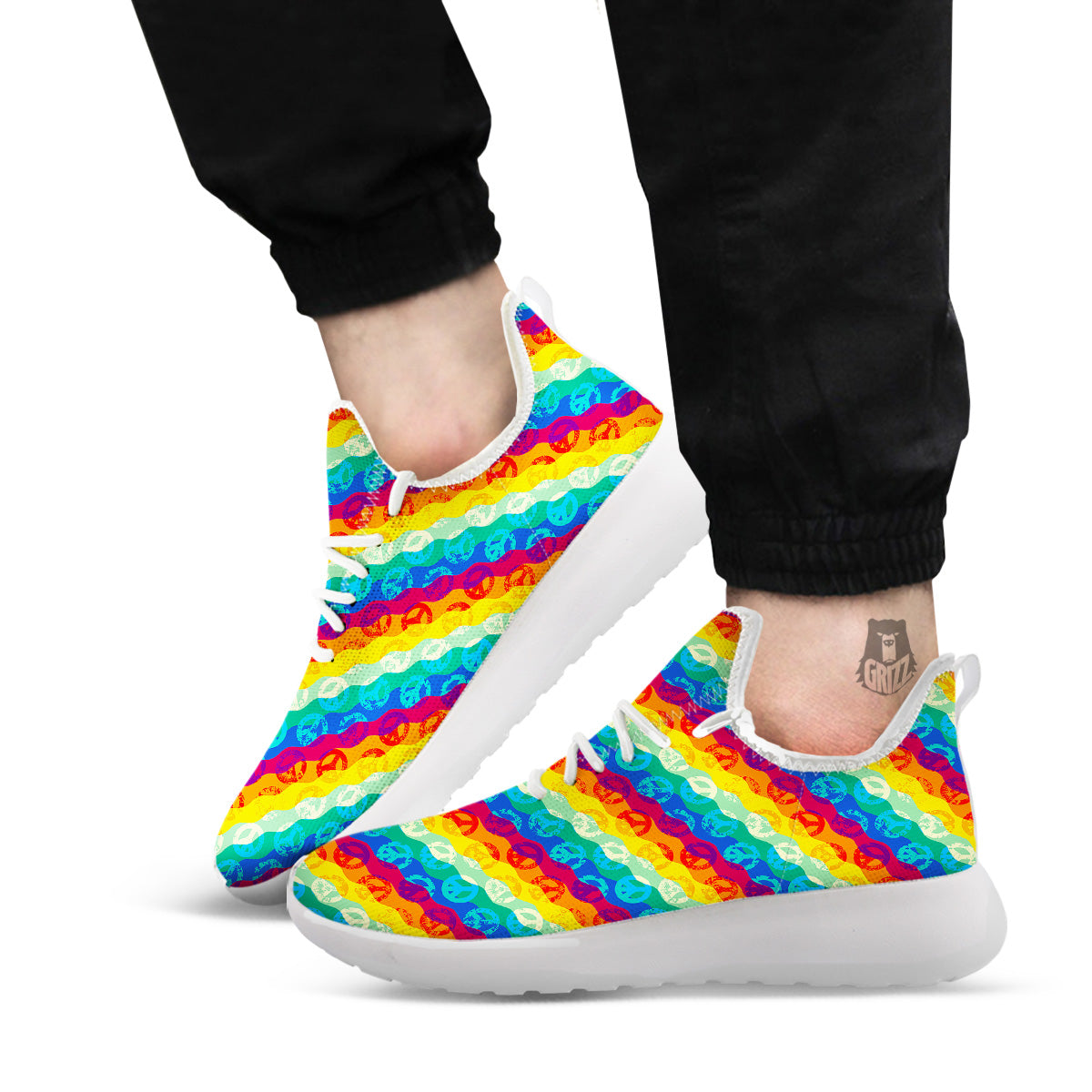 Abstract Rainbow Peace Signs And LGBT Print Pattern White Athletic Shoes-grizzshop