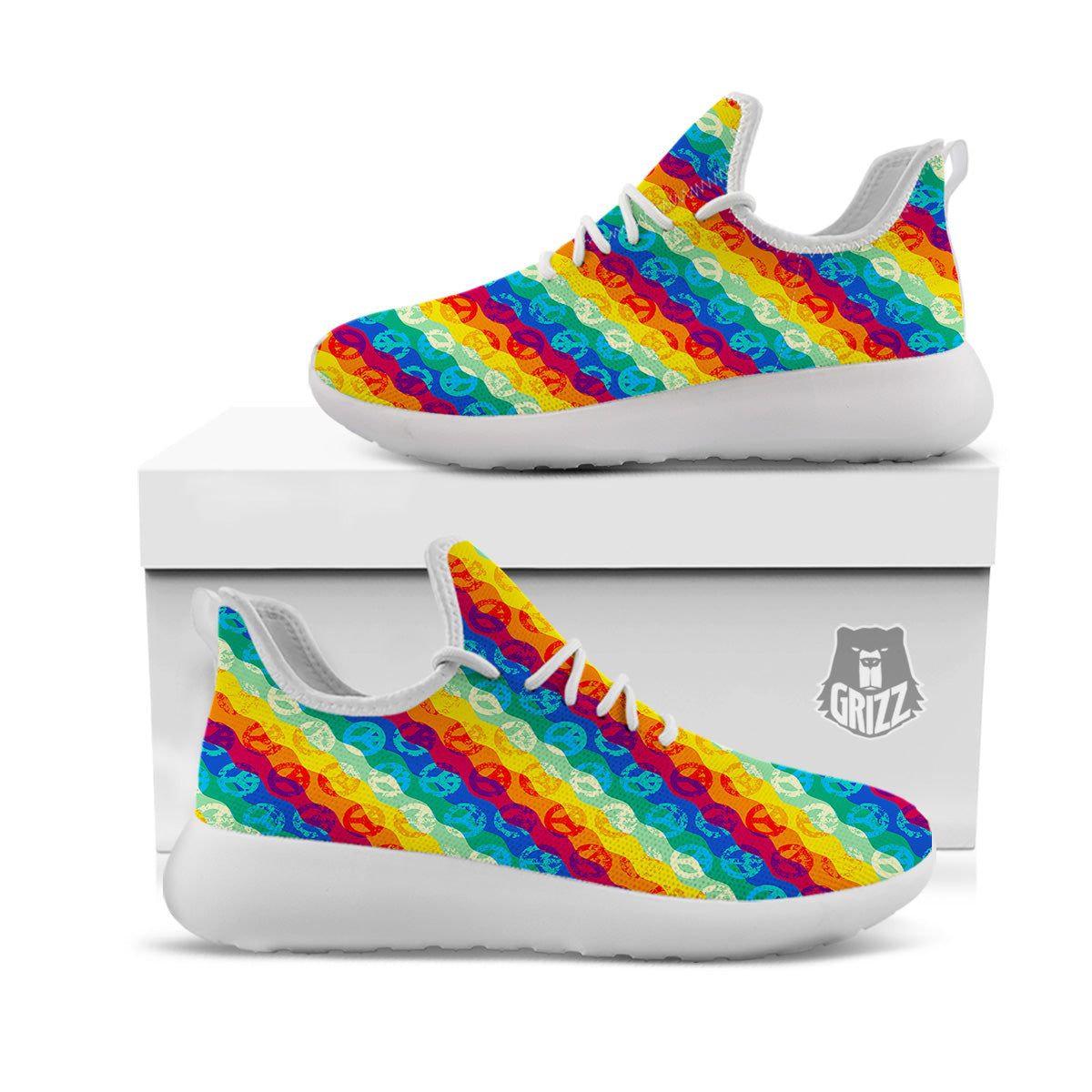 Abstract Rainbow Peace Signs And LGBT Print Pattern White Athletic Shoes-grizzshop