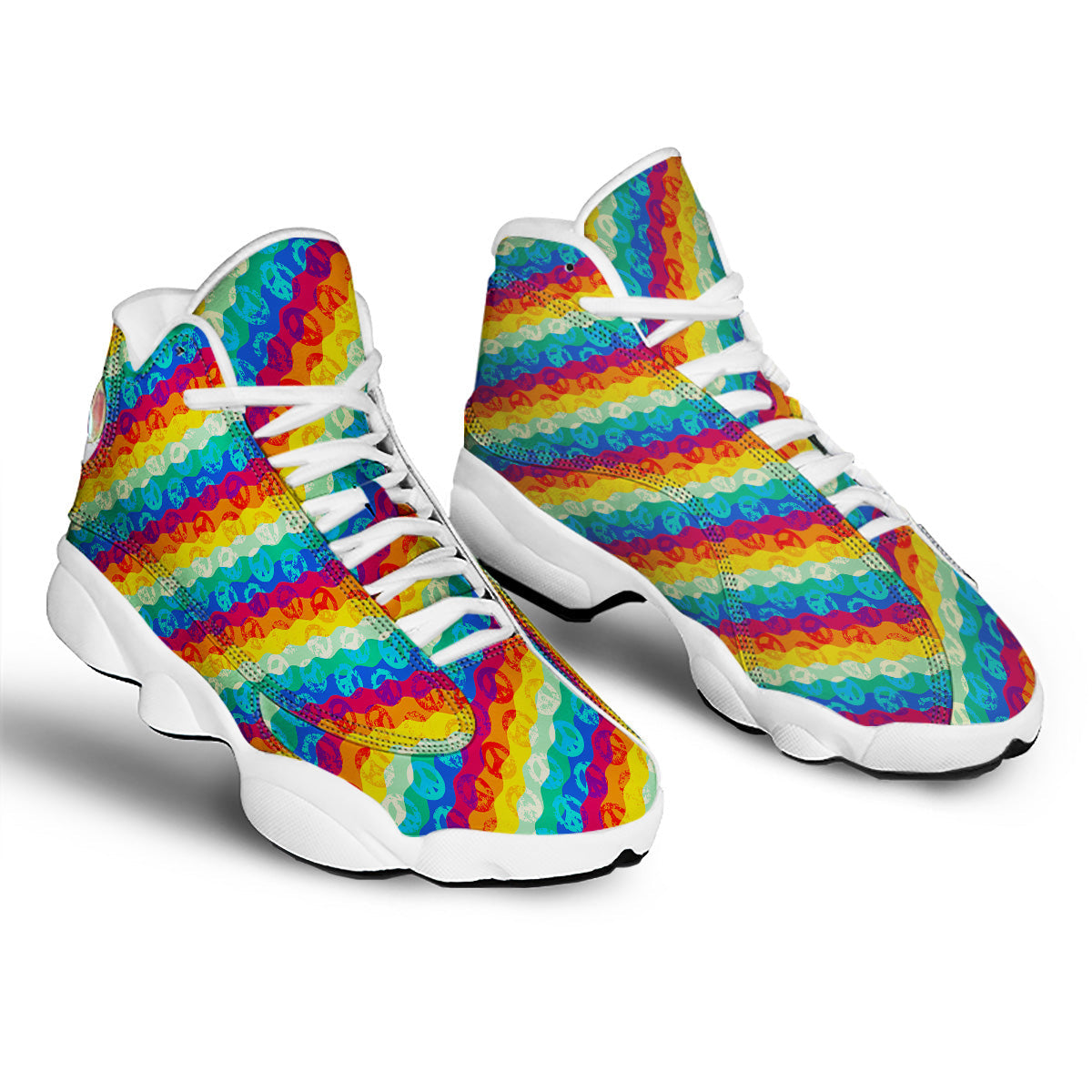 Abstract Rainbow Peace Signs And LGBT Print Pattern White Basketball Shoes-grizzshop