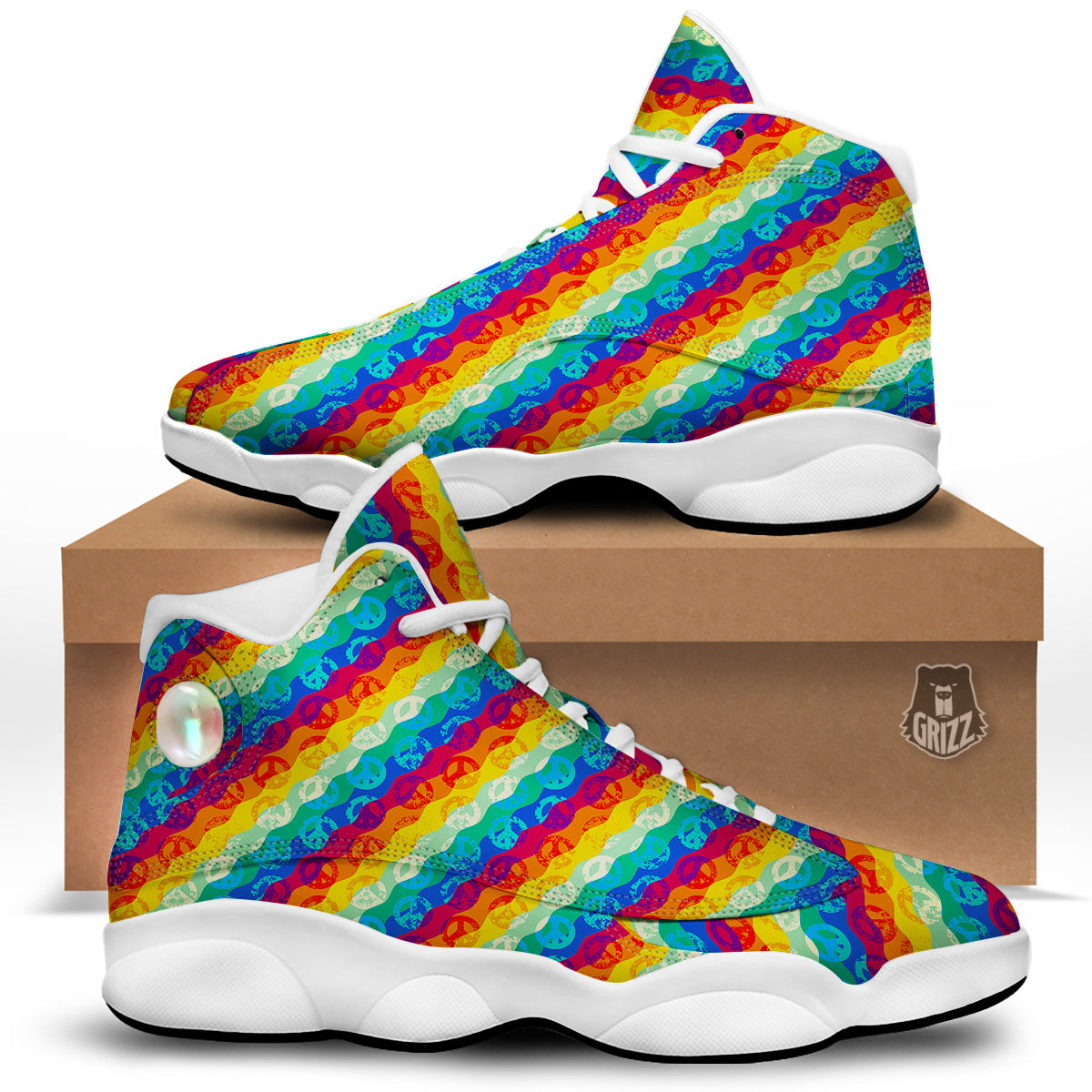 Abstract Rainbow Peace Signs And LGBT Print Pattern White Basketball Shoes-grizzshop