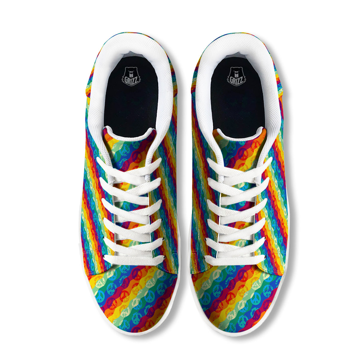 Abstract Rainbow Peace Signs And LGBT Print Pattern White Low Top Sneakers-grizzshop