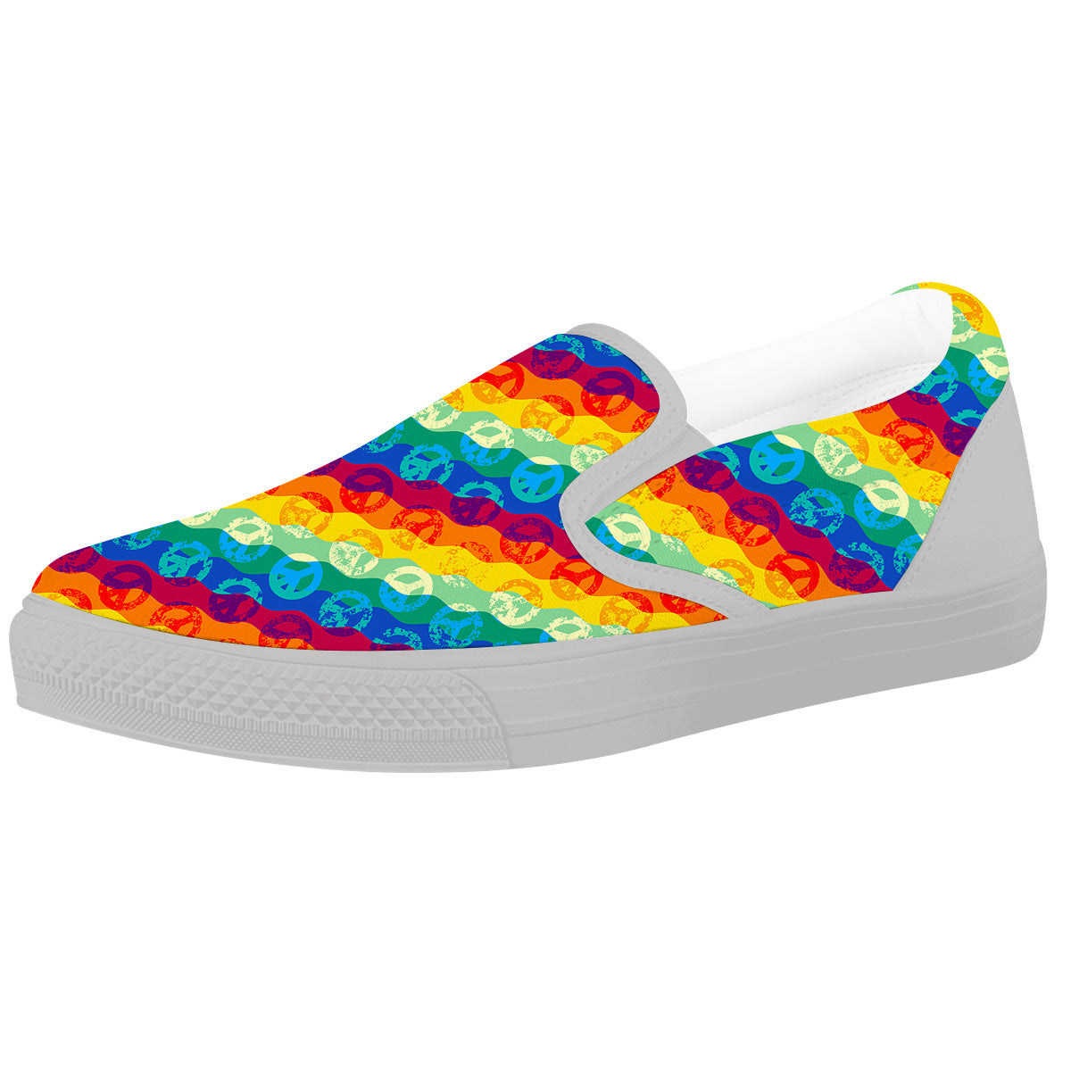 Abstract Rainbow Peace Signs And LGBT Print Pattern White Slip On Shoes-grizzshop
