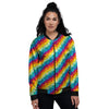 Abstract Rainbow Peace Signs And LGBT Print Pattern Women's Bomber Jacket-grizzshop