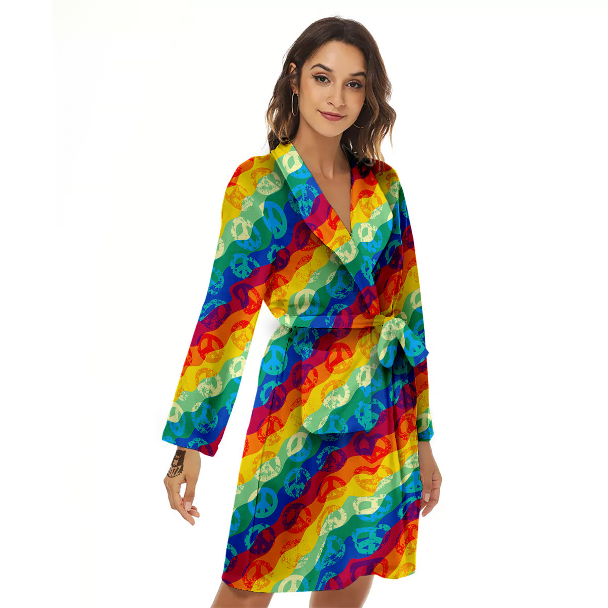 Abstract Rainbow Peace Signs And LGBT Print Pattern Women's Robe-grizzshop
