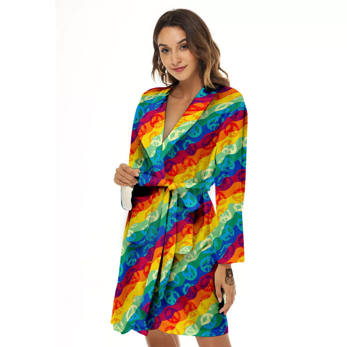 Abstract Rainbow Peace Signs And LGBT Print Pattern Women's Robe-grizzshop
