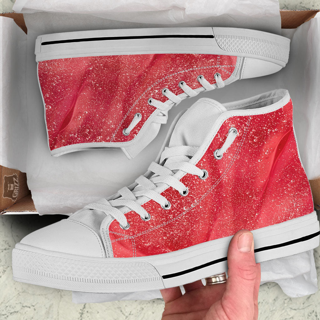 Abstract Red Liquid White High Top Shoes-grizzshop