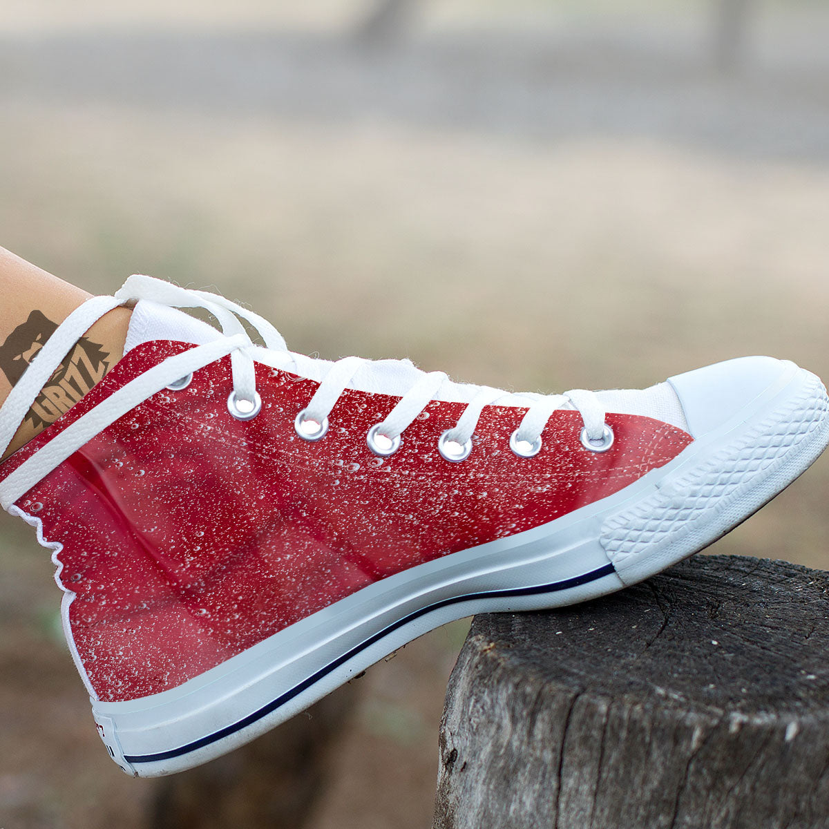 Abstract Red Liquid White High Top Shoes-grizzshop