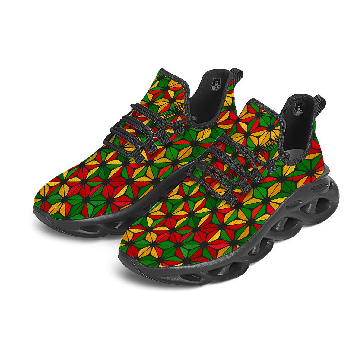 Abstract Reggae Rasta Black Running Shoes-grizzshop