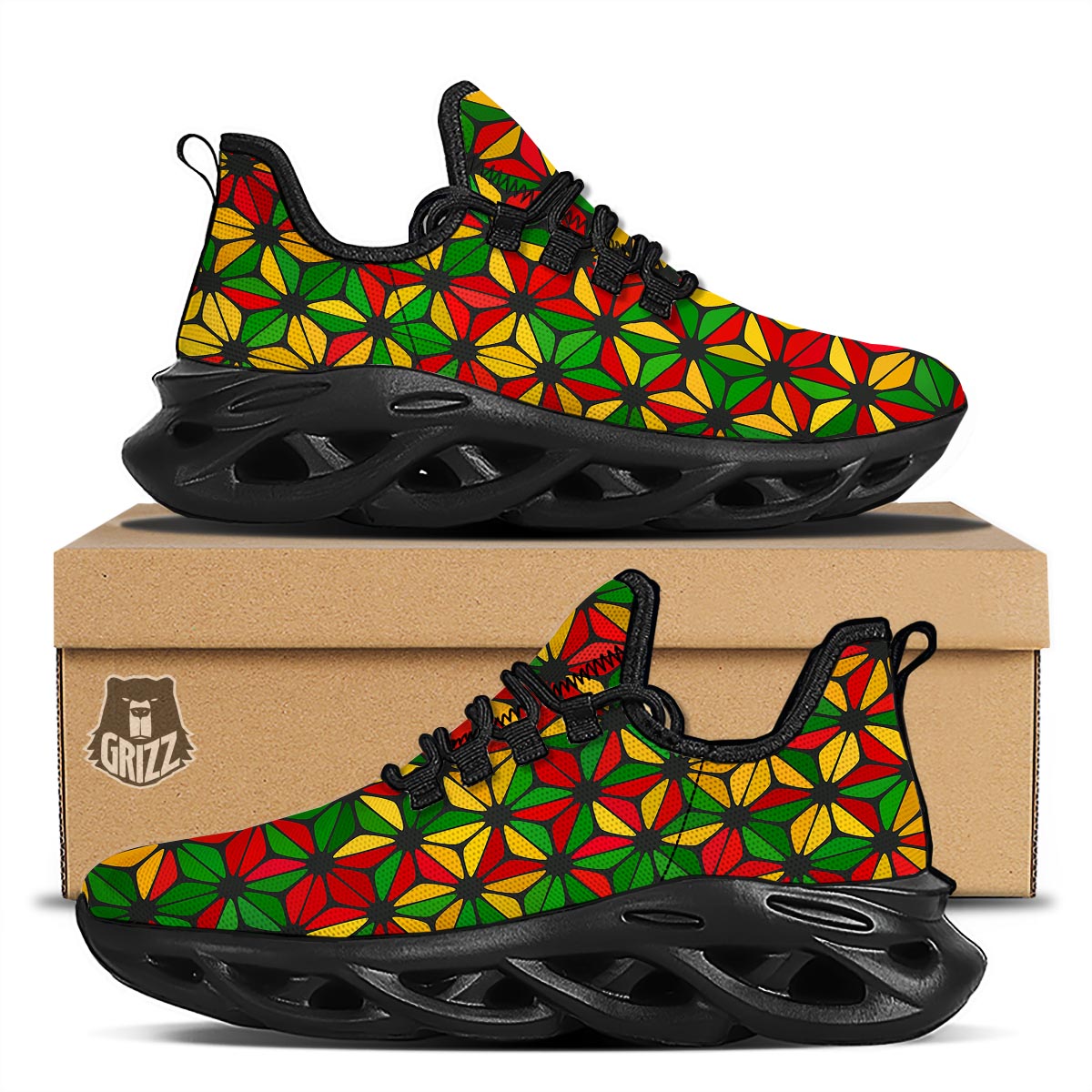 Abstract Reggae Rasta Black Running Shoes-grizzshop