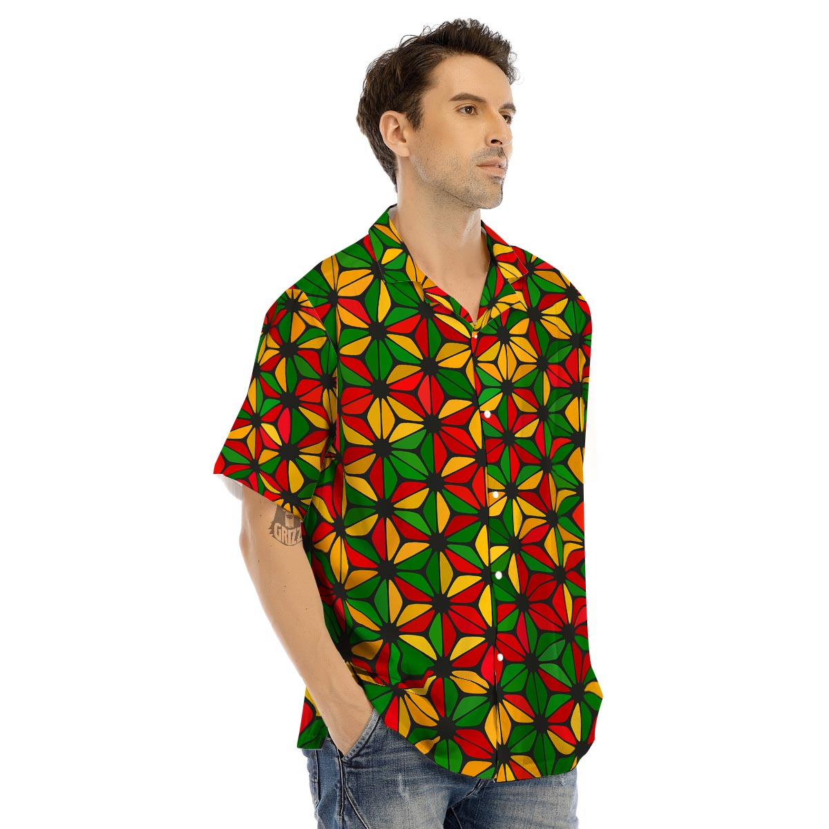 Abstract Reggae Rasta Men’s Hawaiian Shirt-grizzshop
