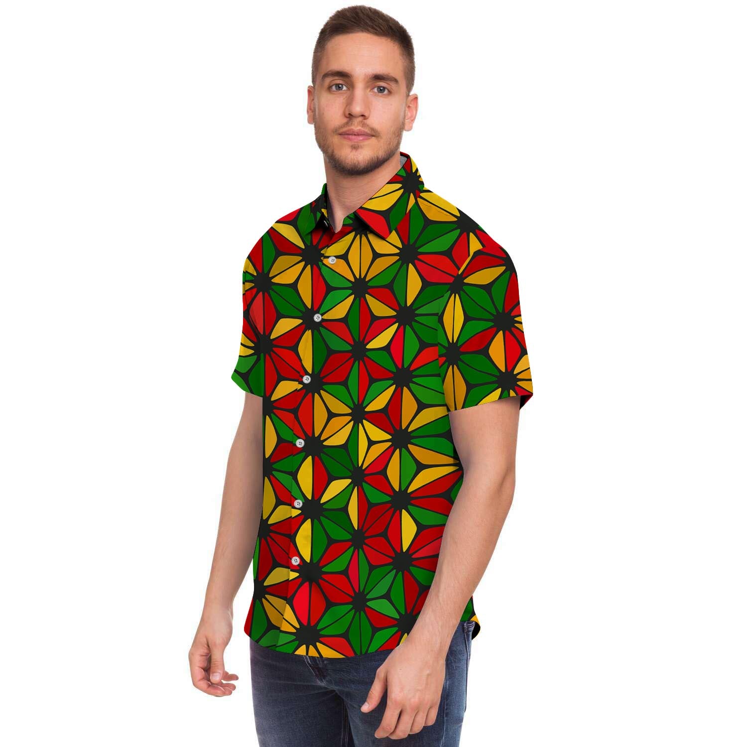 Abstract Reggae Rasta Men's Short Sleeve Shirt-grizzshop