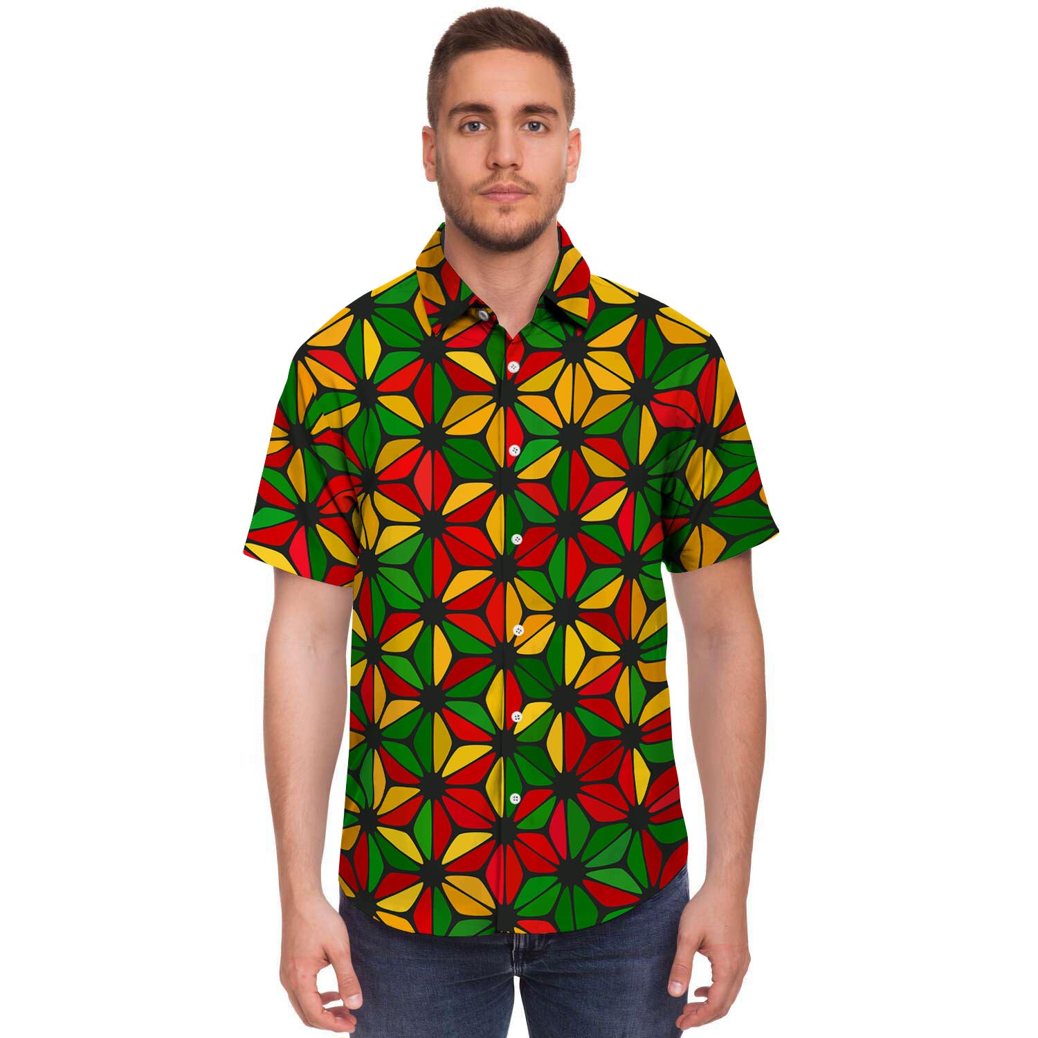 Abstract Reggae Rasta Men's Short Sleeve Shirt-grizzshop