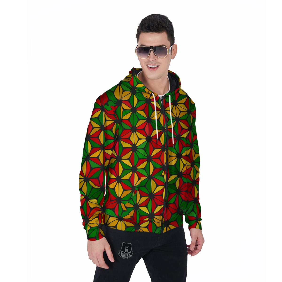 Abstract Reggae Rasta Men's Zip Up Hoodie-grizzshop