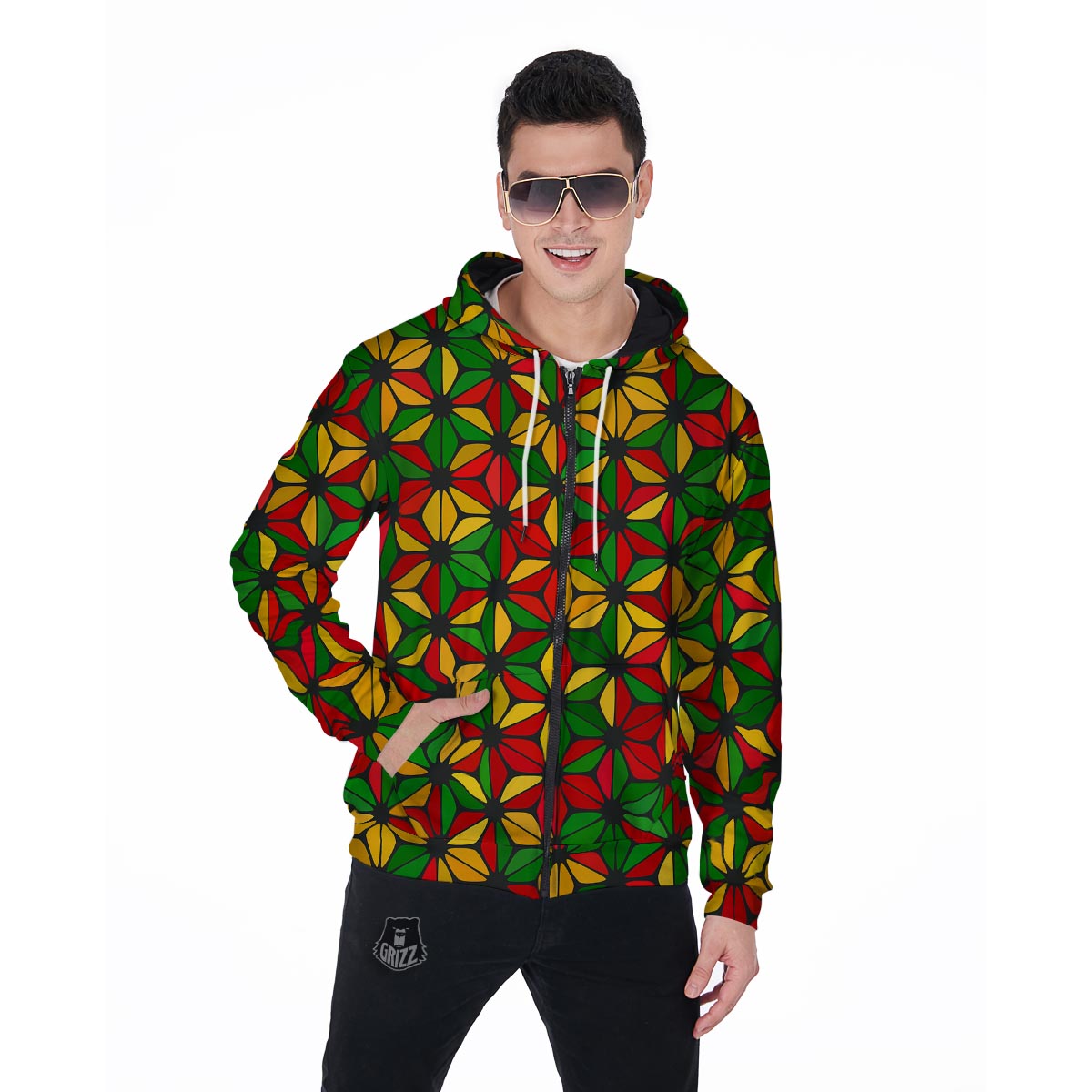 Abstract Reggae Rasta Men's Zip Up Hoodie-grizzshop