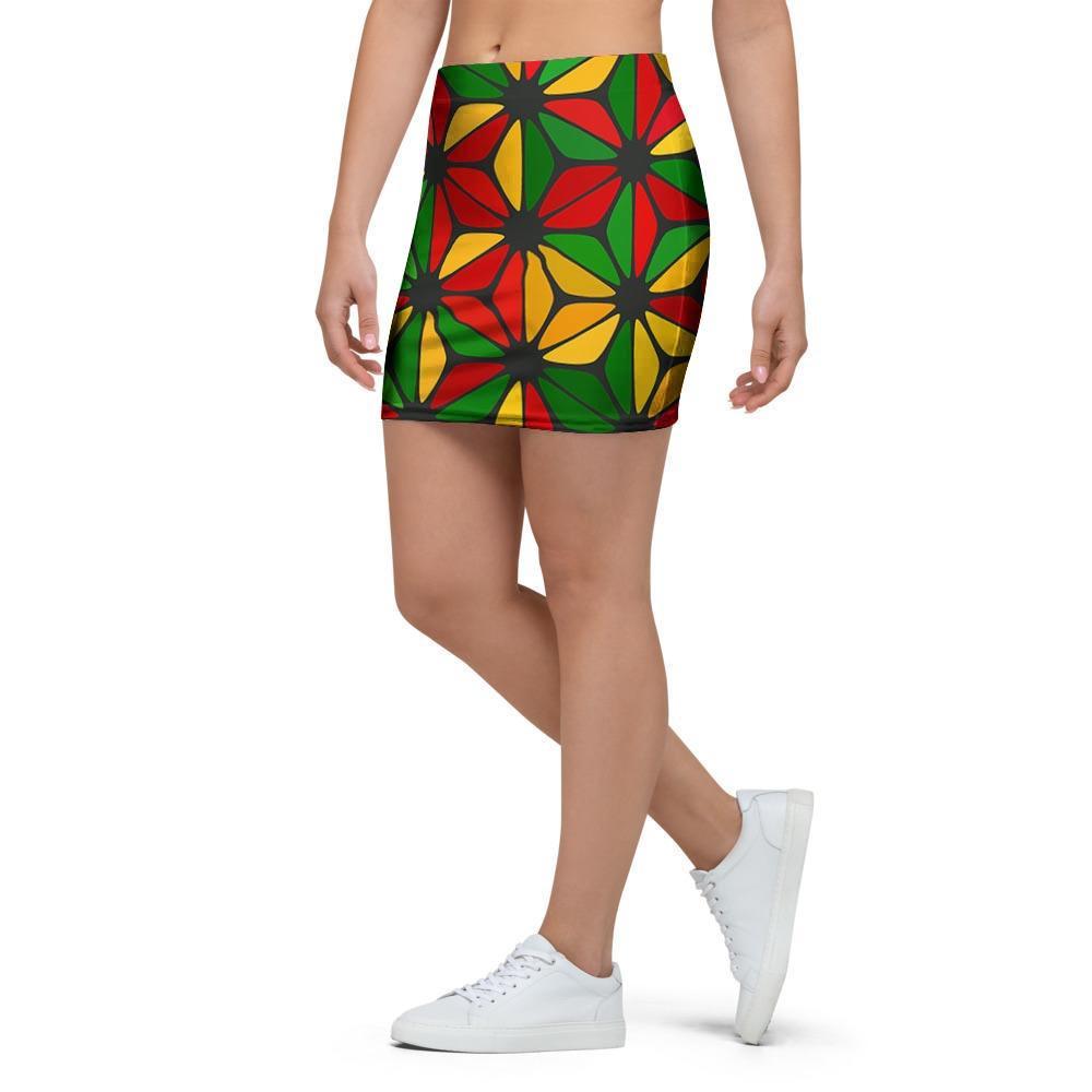 Abstract Reggae Rasta Mini Skirt-grizzshop