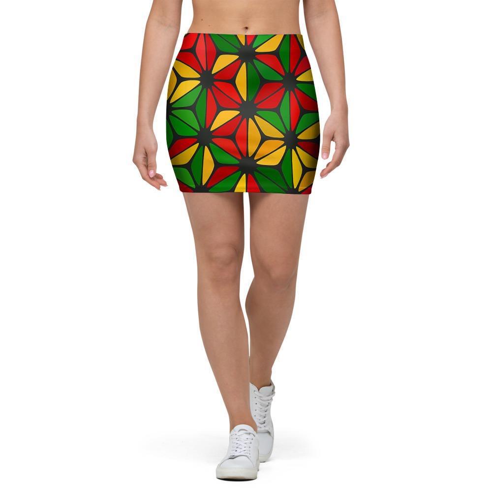 Abstract Reggae Rasta Mini Skirt-grizzshop