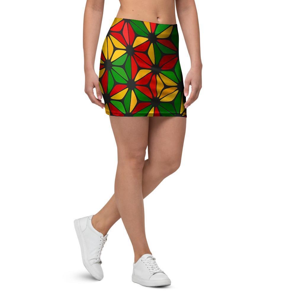 Abstract Reggae Rasta Mini Skirt-grizzshop