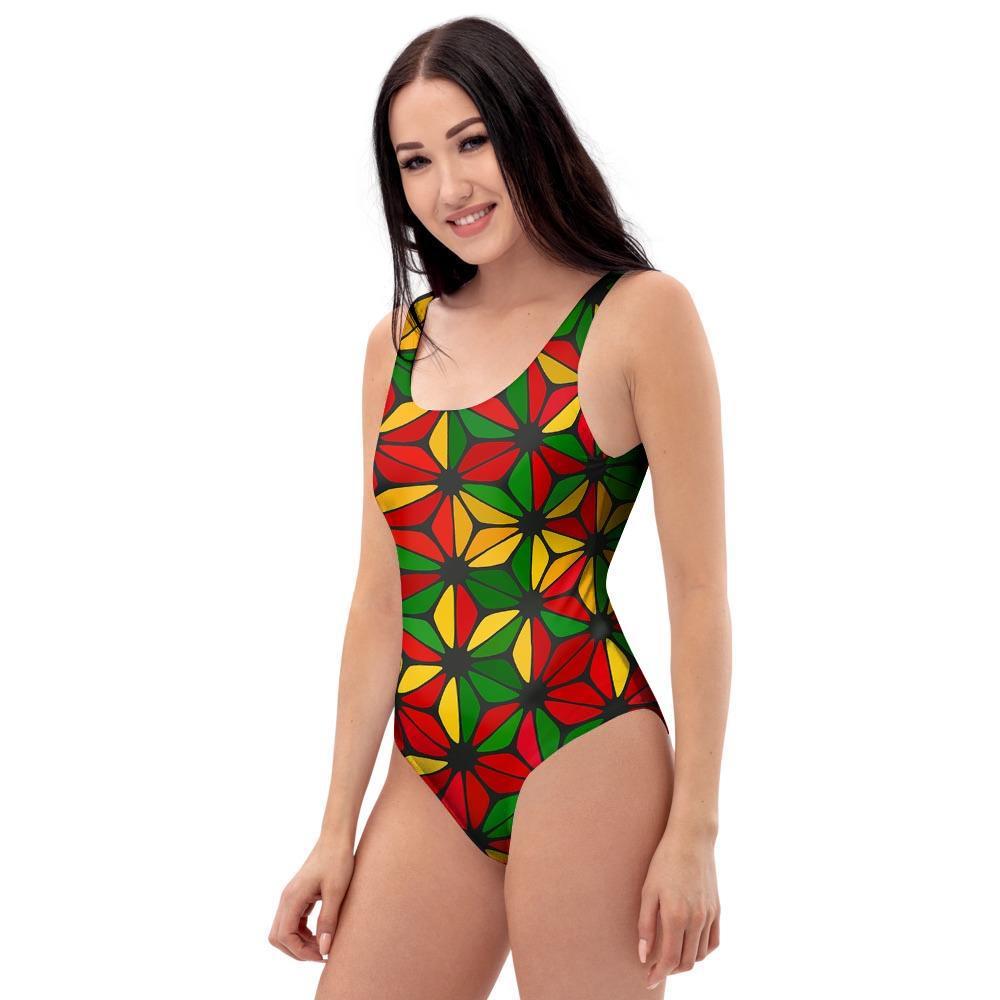 Abstract Reggae Rasta One Piece Swimsuite-grizzshop