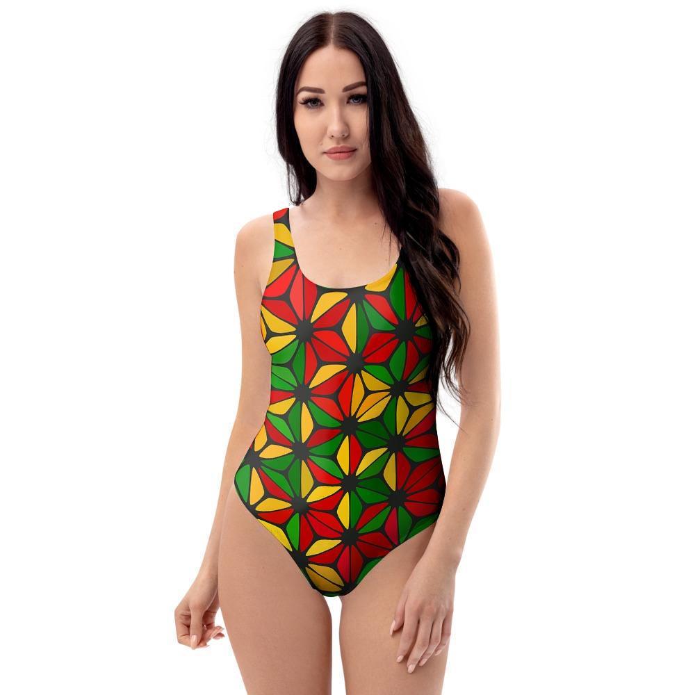 Abstract Reggae Rasta One Piece Swimsuite-grizzshop