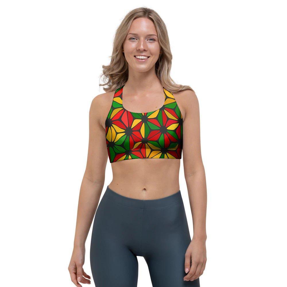 Abstract Reggae Rasta Sports Bra-grizzshop