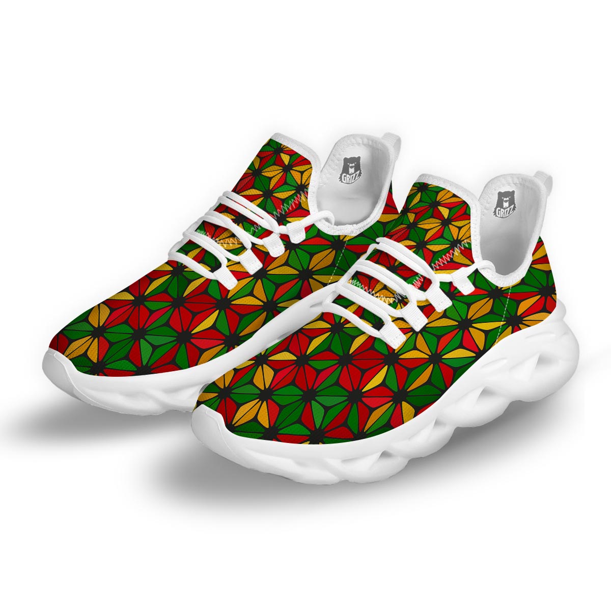 Abstract Reggae Rasta White Running Shoes-grizzshop