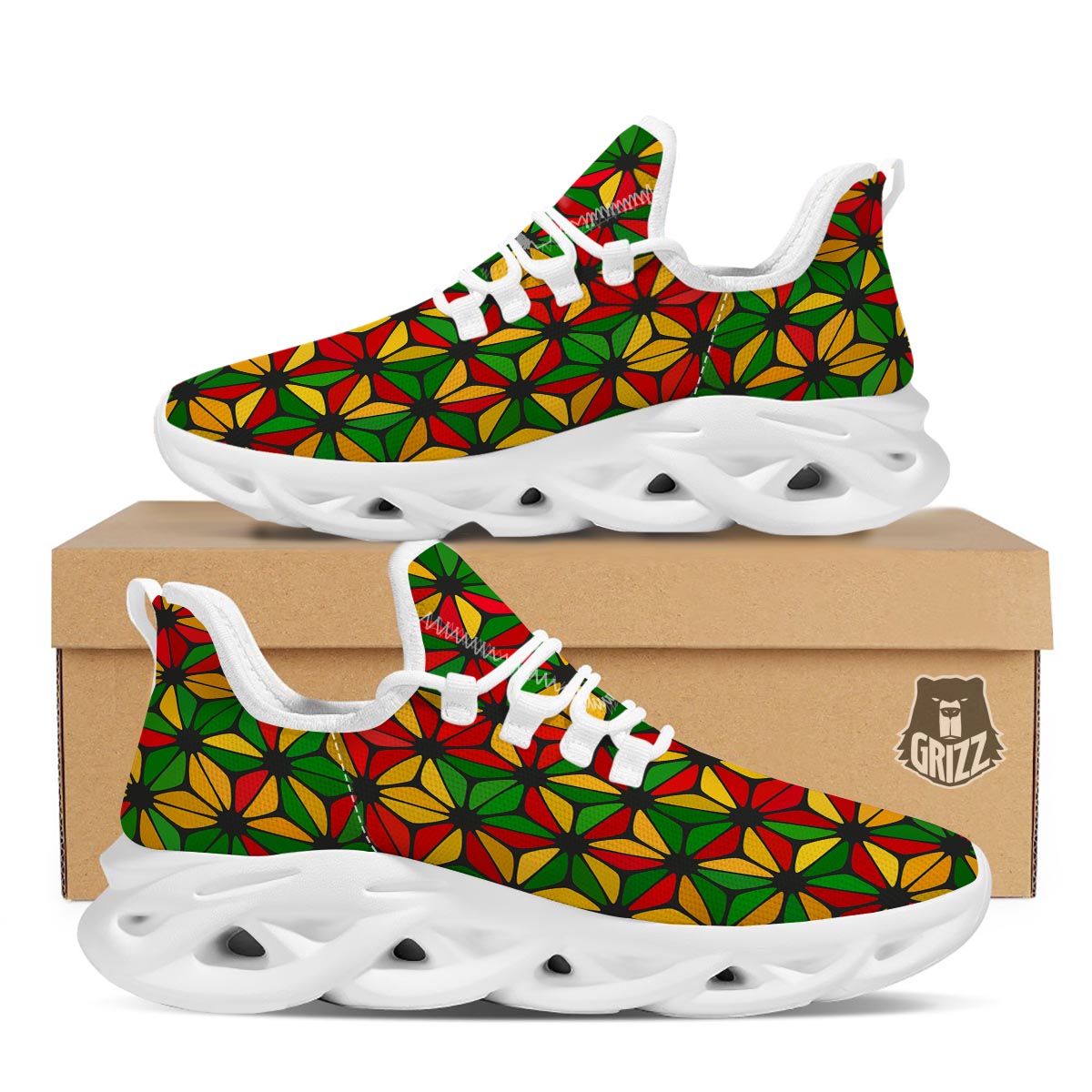 Abstract Reggae Rasta White Running Shoes-grizzshop