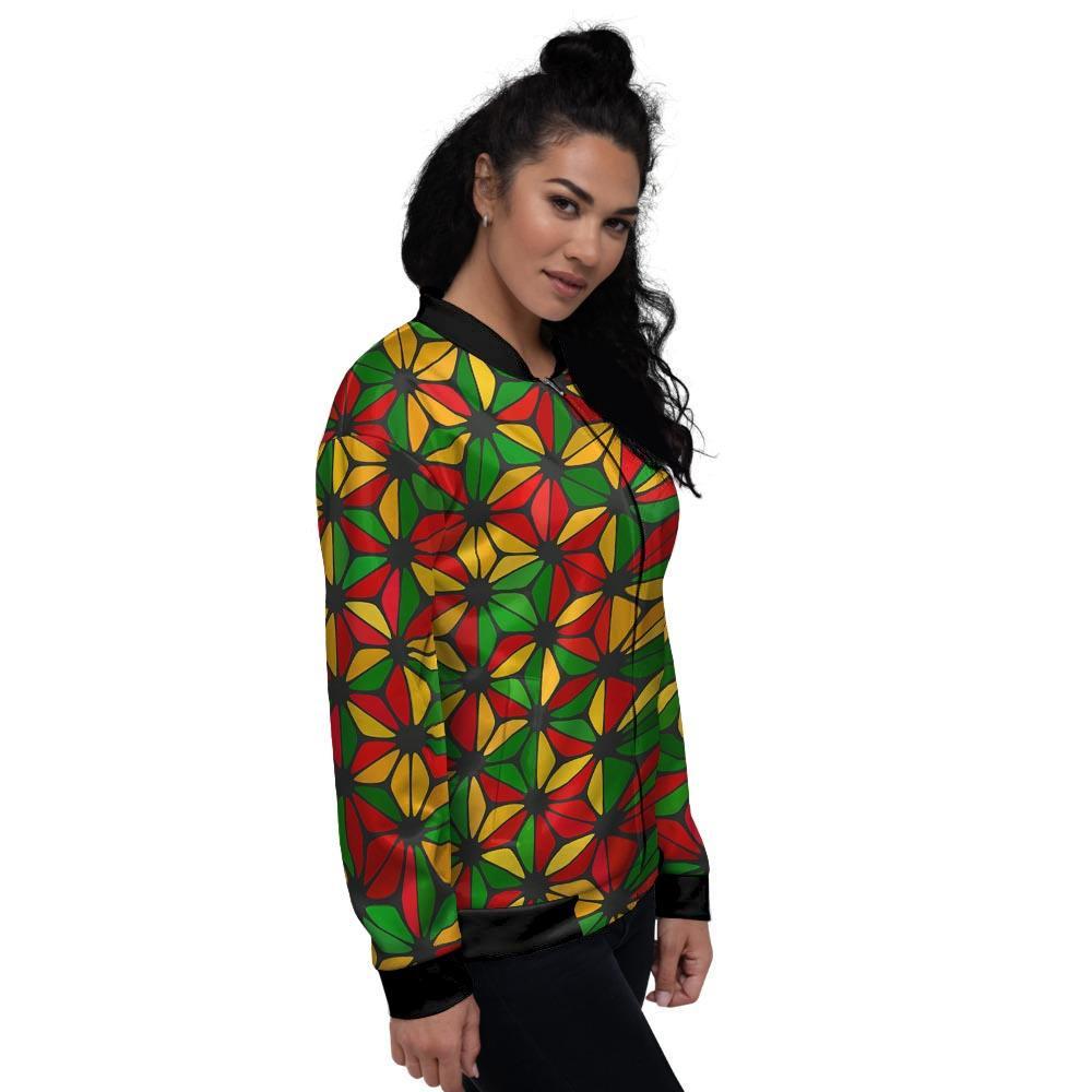 Abstract Reggae Rasta Women's Bomber Jacket-grizzshop