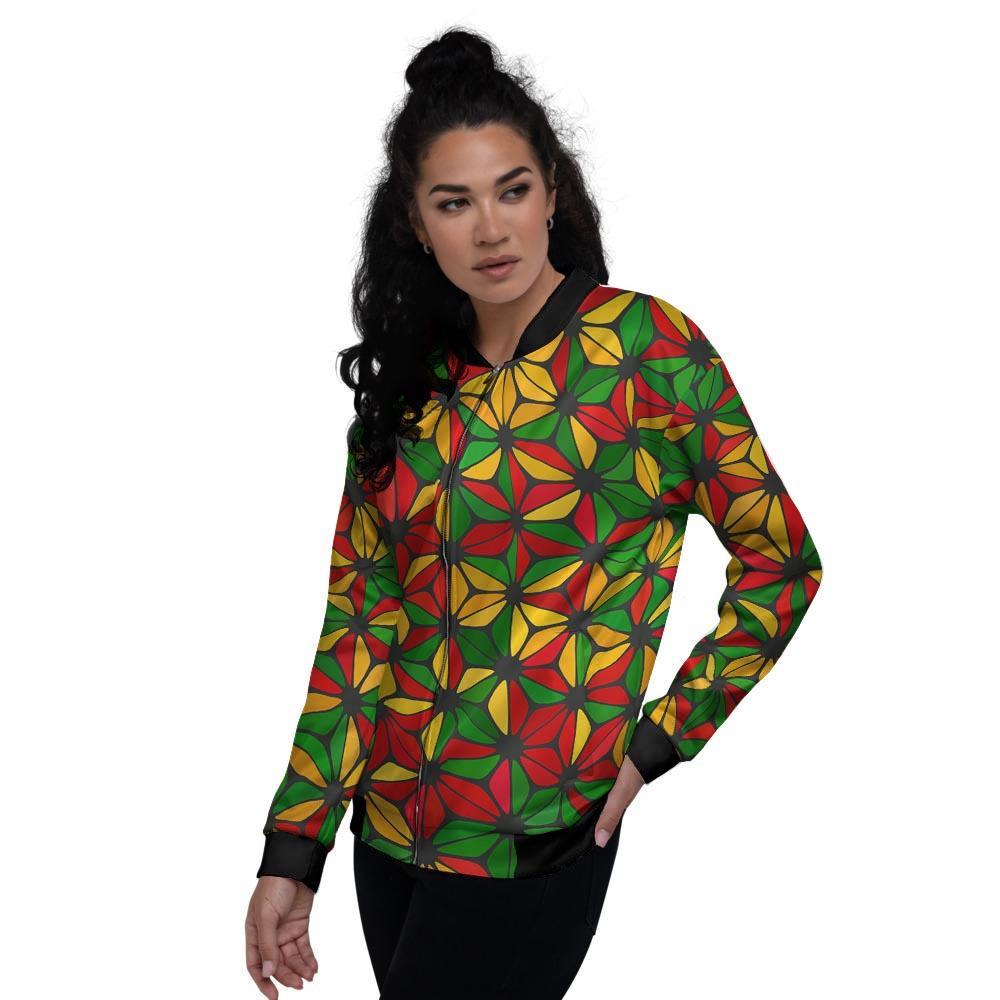 Abstract Reggae Rasta Women's Bomber Jacket-grizzshop