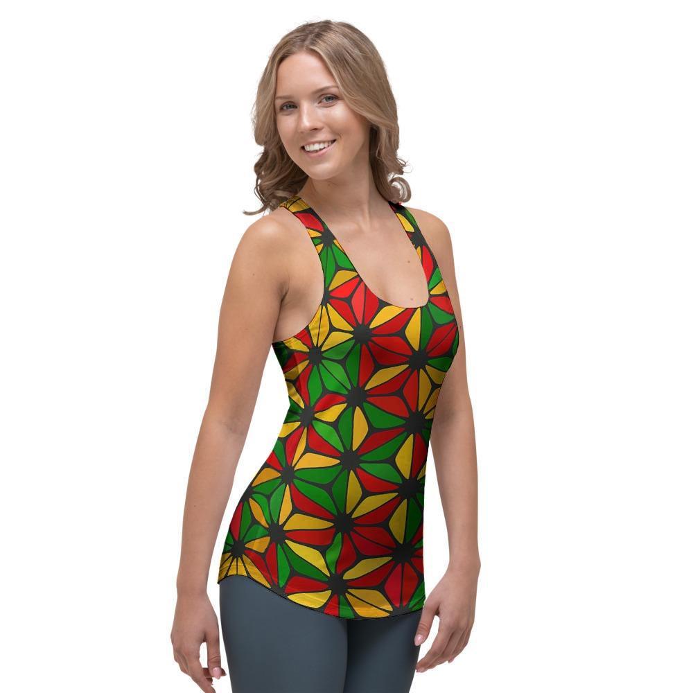 Abstract Reggae Rasta Women's Racerback Tank Top-grizzshop