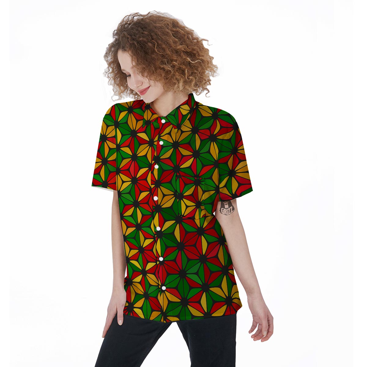 Abstract Reggae Rasta Women's Short Sleeve Shirts-grizzshop