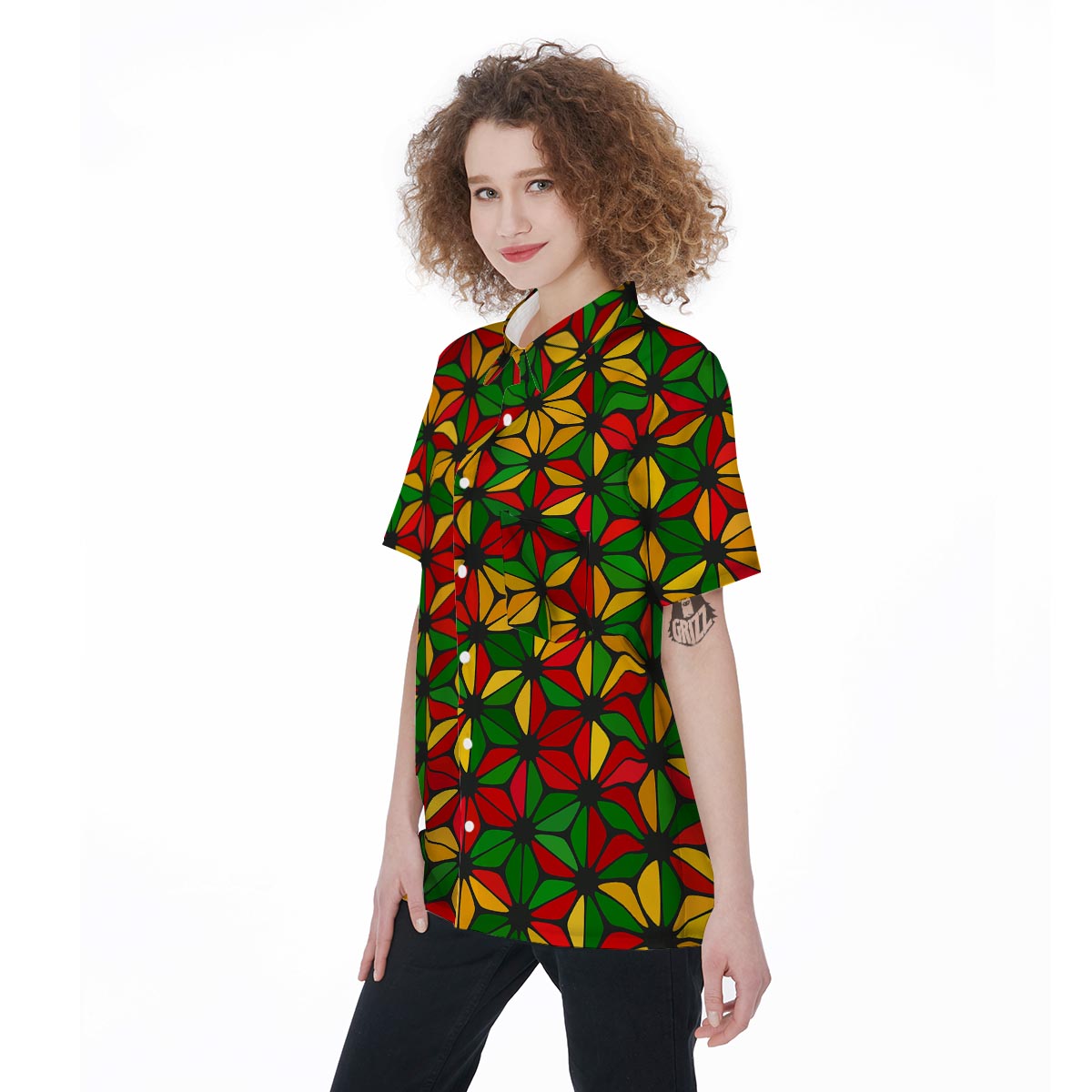 Abstract Reggae Rasta Women's Short Sleeve Shirts-grizzshop