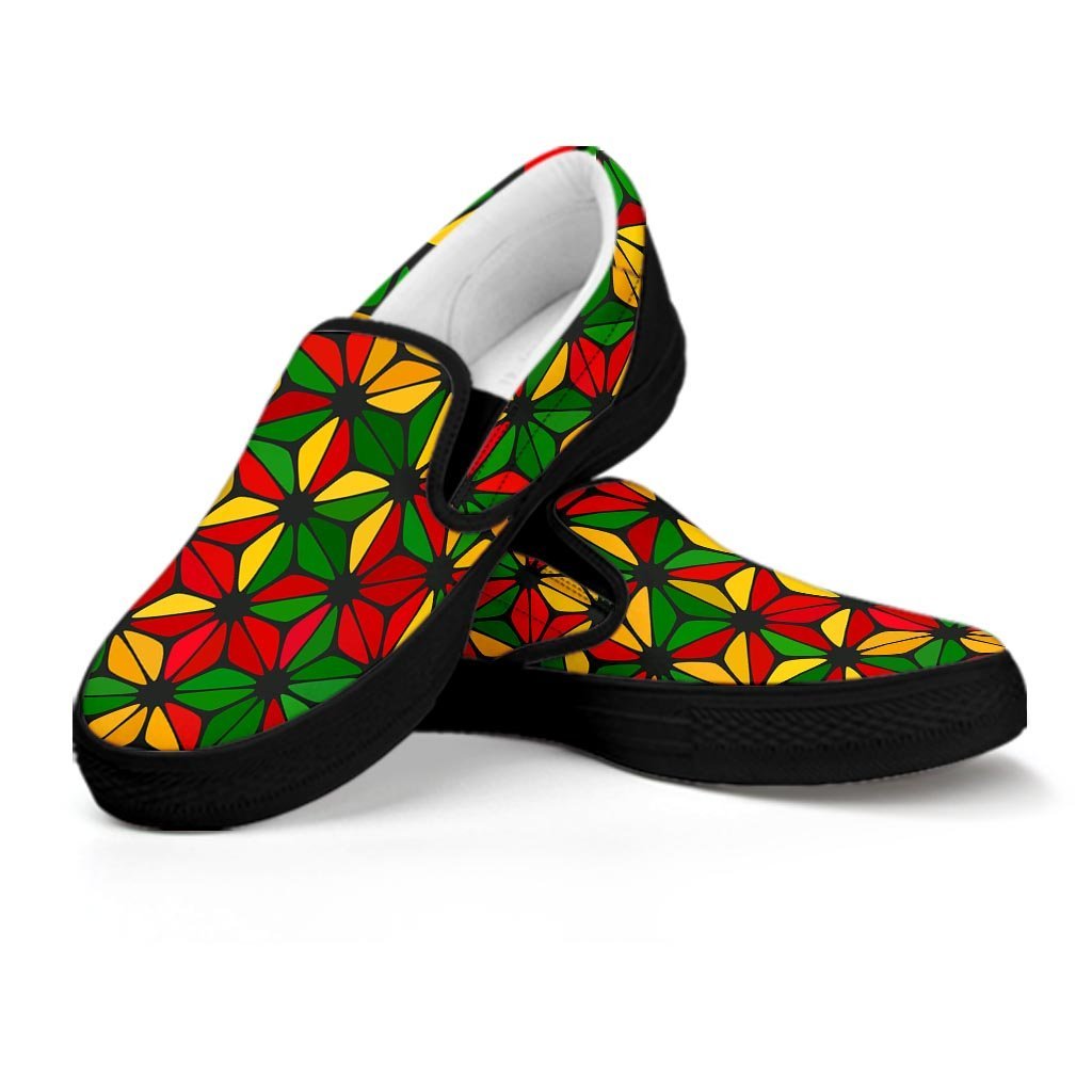 Abstract Reggae Rasta Women's Slip On Sneakers-grizzshop