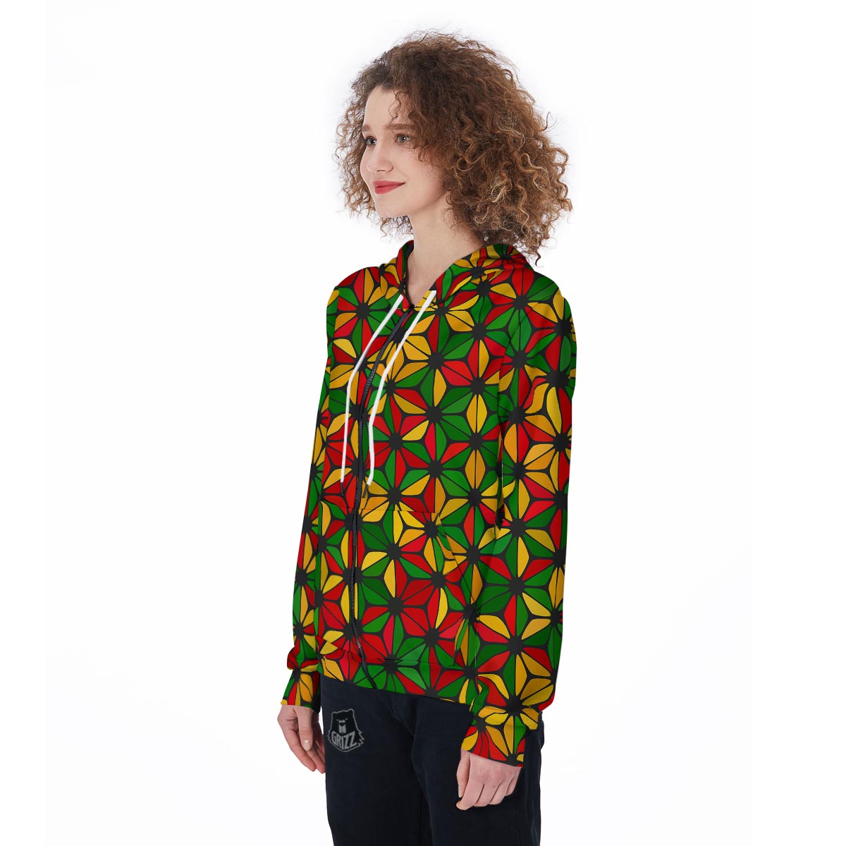 Abstract Reggae Rasta Women's Zip Up Hoodie-grizzshop