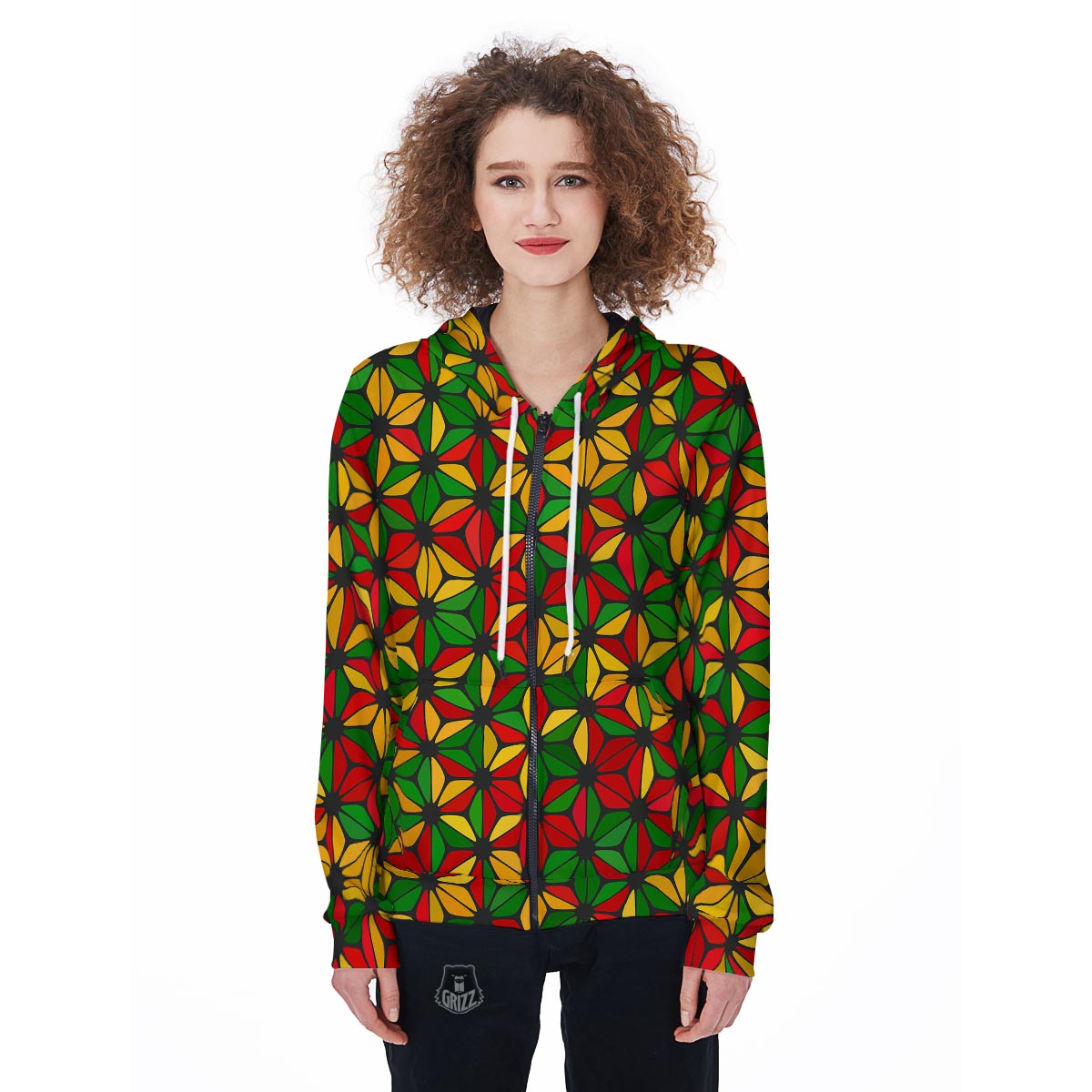 Abstract Reggae Rasta Women's Zip Up Hoodie-grizzshop