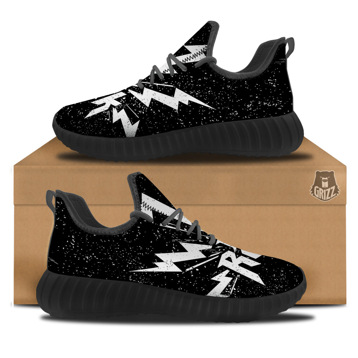 Abstract Rock Grunge Monochrome Print Black Walking Shoes-grizzshop